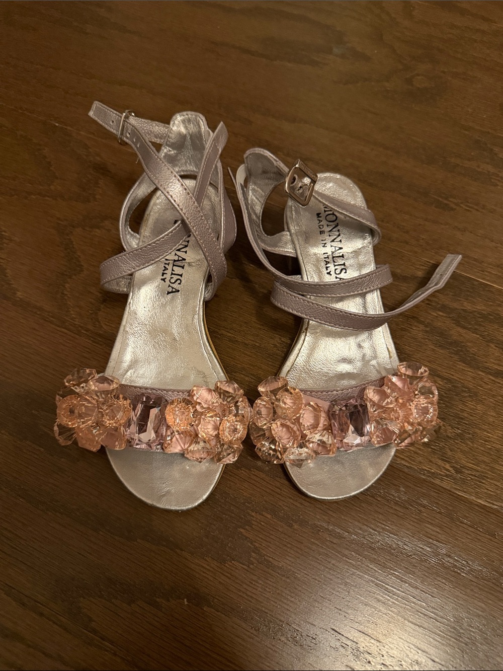 MonnaLisa Pink Crystal Floral Strap Sandals